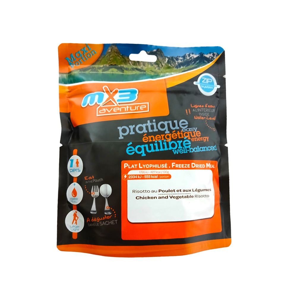 Risotto au poulet et aux légumes lyophilisées