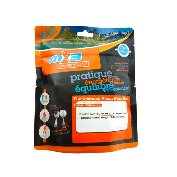 Risotto au poulet et aux légumes lyophilisées