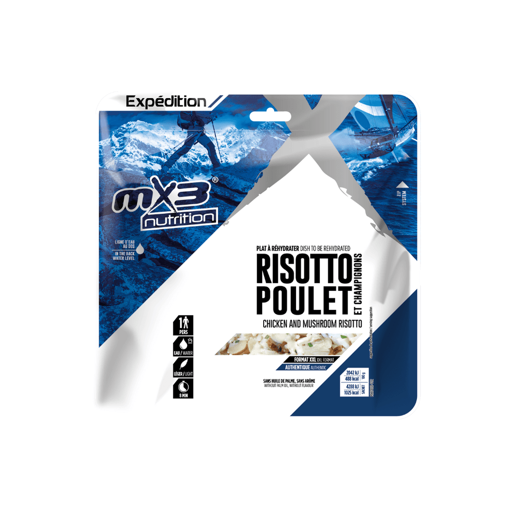 Freeze-dried high-calorie chicken and mushroom risotto